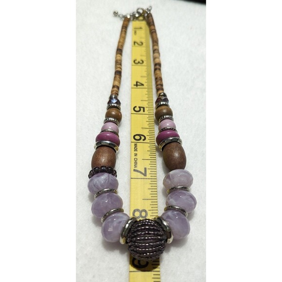 Boho Bold Shades of Lavender Brown Beaded Necklace - Picture 11 of 11